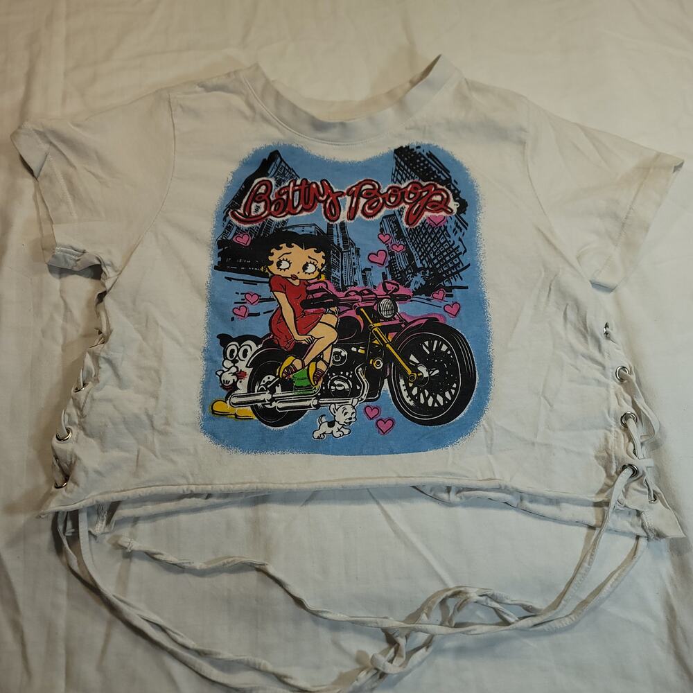 Betty Boop Casual Short Sleeve Crop Top Womens Size Small S White